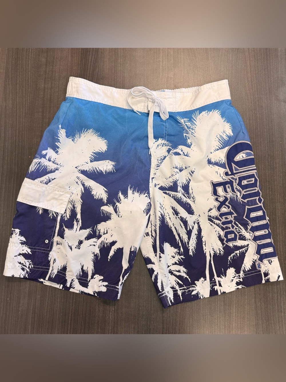 Corona Extra Modelo Blue and White Palm-Print Men's Board Shorts Large